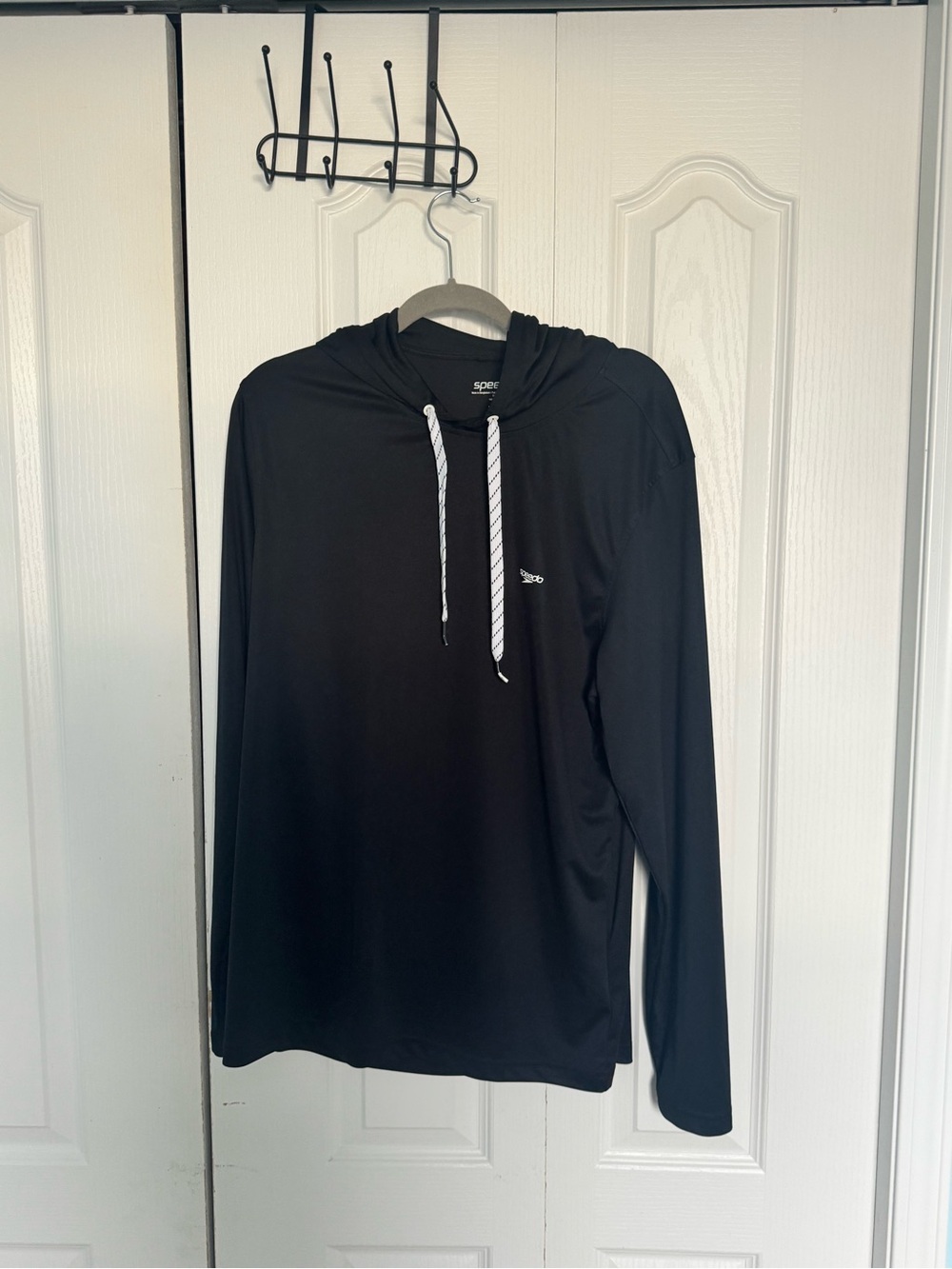 Speedo Black Long-Sleeve Hooded Swim Top with Contrast Drawcords